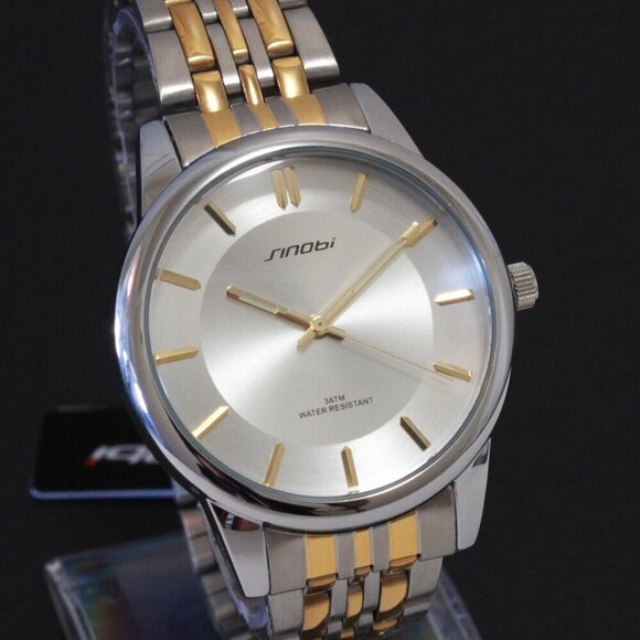 Men's Casual Watch Two Tone Silver Sunburst Dial Gold Hands, Indices 38mm - Picture 5 of 12